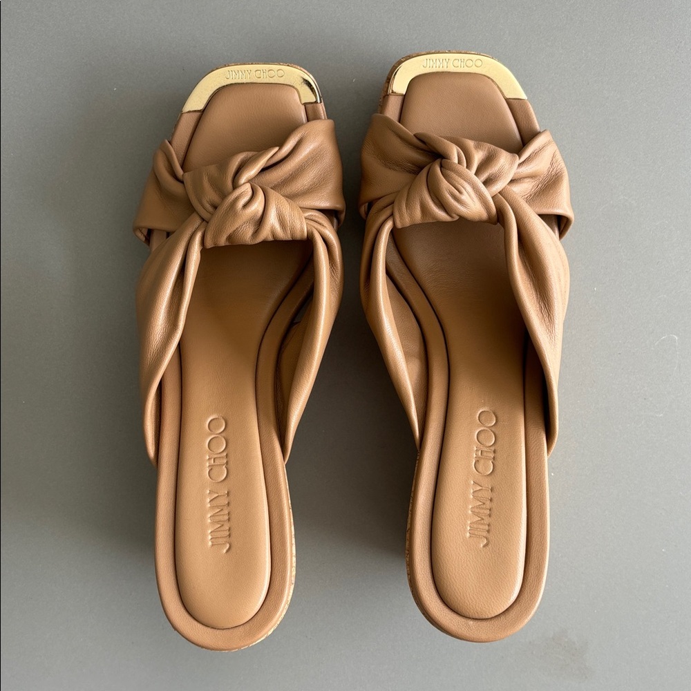 Jimmy Choo Tan Cork Wedge Sandals 8 - Picture 2 of 8
